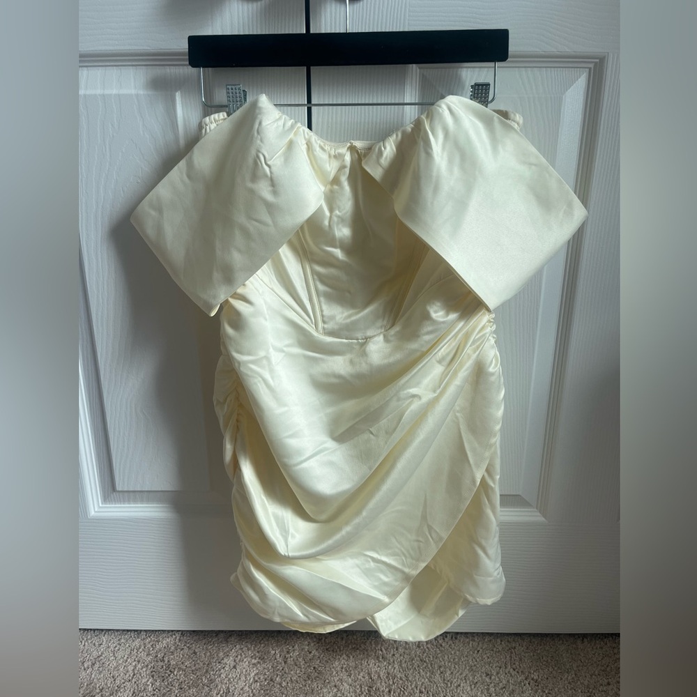 Elegant Cream PrettyLittleThing Off-Shoulder Dress